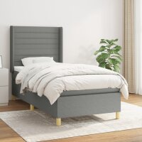 vidaXL Boxspringbett mit Matratze Dunkelgrau 90x190 cm Stoff