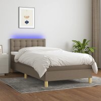 vidaXL Boxspringbett mit Matratze &amp; LED Taupe 90x200 cm Stoff