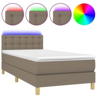 vidaXL Boxspringbett mit Matratze &amp; LED Taupe 90x200 cm Stoff