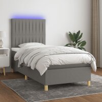 vidaXL Boxspringbett mit Matratze &amp; LED Dunkelgrau 90x190 cm Stoff