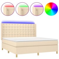 vidaXL Boxspringbett mit Matratze &amp; LED Creme 180x200 cm Stoff