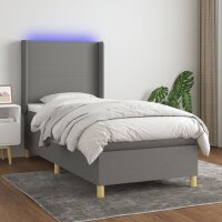 vidaXL Boxspringbett mit Matratze &amp; LED Dunkelgrau 90x190 cm Stoff