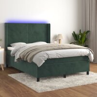 vidaXL Boxspringbett mit Matratze &amp; LED Dunkelgr&uuml;n 140x190 cm Samt