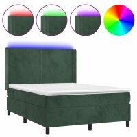 vidaXL Boxspringbett mit Matratze &amp; LED Dunkelgr&uuml;n 140x190 cm Samt