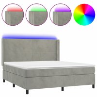 vidaXL Boxspringbett mit Matratze &amp; LED Hellgrau 160x200 cm Samt