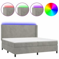 vidaXL Boxspringbett mit Matratze &amp; LED Hellgrau 200x200 cm Samt