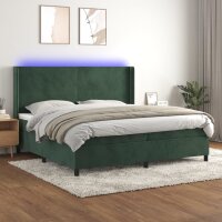 vidaXL Boxspringbett mit Matratze &amp; LED Dunkelgr&uuml;n 200x200 cm Samt