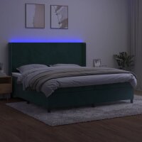 vidaXL Boxspringbett mit Matratze &amp; LED Dunkelgr&uuml;n 200x200 cm Samt