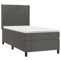 vidaXL Boxspringbett mit Matratze &amp; LED Dunkelgrau 80x200 cm Samt