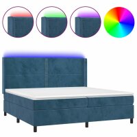 vidaXL Boxspringbett mit Matratze &amp; LED Dunkelblau 200x200 cm Samt