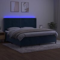 vidaXL Boxspringbett mit Matratze &amp; LED Dunkelblau 200x200 cm Samt