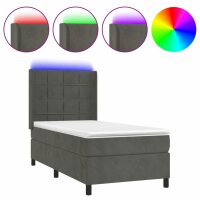 vidaXL Boxspringbett mit Matratze &amp; LED Dunkelgrau 80x200 cm Samt