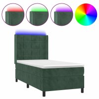 vidaXL Boxspringbett mit Matratze &amp; LED Dunkelgr&uuml;n 90x190 cm Samt