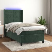 vidaXL Boxspringbett mit Matratze &amp; LED Dunkelgr&uuml;n 90x200 cm Samt