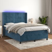 vidaXL Boxspringbett mit Matratze &amp; LED Dunkelblau 140x200 cm Samt