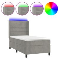 vidaXL Boxspringbett mit Matratze &amp; LED Hellgrau 80x200 cm Samt