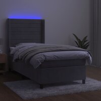 vidaXL Boxspringbett mit Matratze &amp; LED Hellgrau 80x200 cm Samt