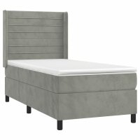 vidaXL Boxspringbett mit Matratze &amp; LED Hellgrau 80x200 cm Samt