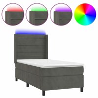 vidaXL Boxspringbett mit Matratze &amp; LED Dunkelgrau 100x200 cm Samt