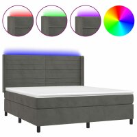 WOWONA Boxspringbett mit Matratze &amp; LED Dunkelgrau 160x200 cm Samt