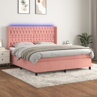 vidaXL Boxspringbett mit Matratze &amp; LED Rosa 180x200 cm Samt