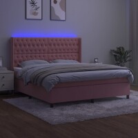 vidaXL Boxspringbett mit Matratze &amp; LED Rosa 180x200 cm Samt