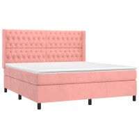 vidaXL Boxspringbett mit Matratze &amp; LED Rosa 180x200 cm Samt