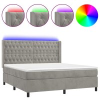 vidaXL Boxspringbett mit Matratze &amp; LED Hellgrau 160x200 cm Samt