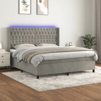 vidaXL Boxspringbett mit Matratze &amp; LED Hellgrau 160x200 cm Samt