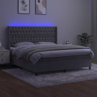 vidaXL Boxspringbett mit Matratze &amp; LED Hellgrau 160x200 cm Samt