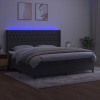 vidaXL Boxspringbett mit Matratze &amp; LED Dunkelgrau 200x200 cm Samt