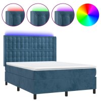 vidaXL Boxspringbett mit Matratze &amp; LED Dunkelblau 140x200 cm Samt