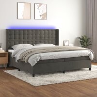 vidaXL Boxspringbett mit Matratze &amp; LED Dunkelgrau 200x200 cm Samt