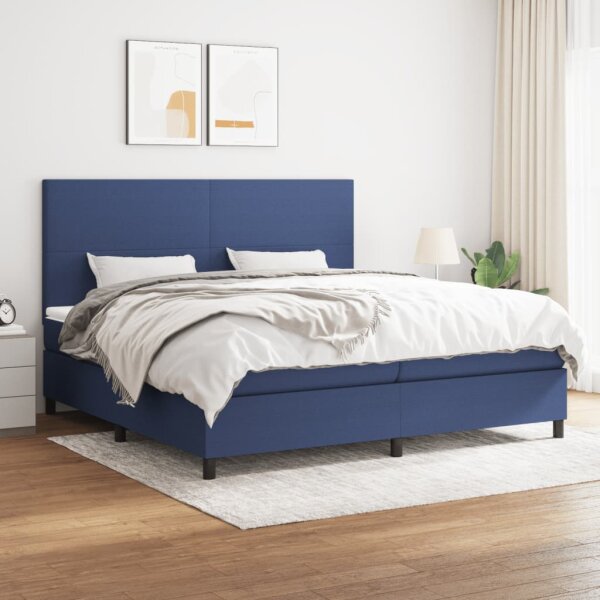 WOWONA Boxspringbett mit Matratze Blau 200x200 cm Stoff