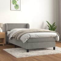 vidaXL Boxspringbett mit Matratze Hellgrau 90x200 cm Samt