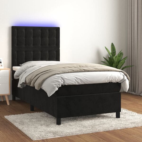 vidaXL Boxspringbett mit Matratze &amp; LED Schwarz 80x200 cm Samt