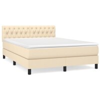 vidaXL Boxspringbett mit Matratze Creme 140x190 cm Stoff