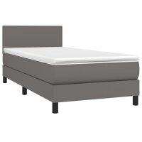 vidaXL Boxspringbett mit Matratze Grau 100x200 cm Kunstleder