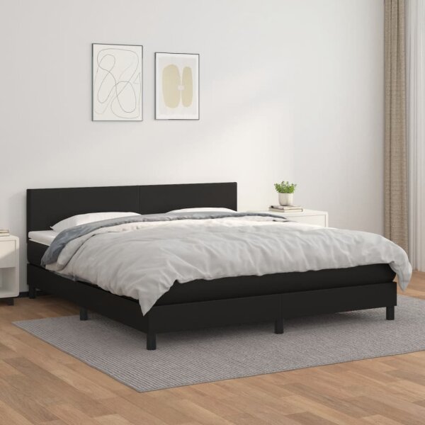 vidaXL Boxspringbett mit Matratze Schwarz 160x200 cm Kunstleder