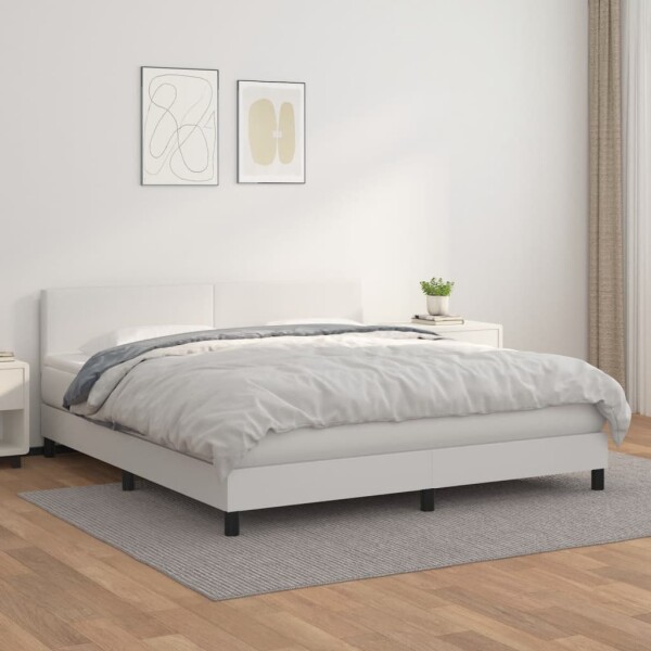 vidaXL Boxspringbett mit Matratze Wei&szlig; 160x200 cm Kunstleder