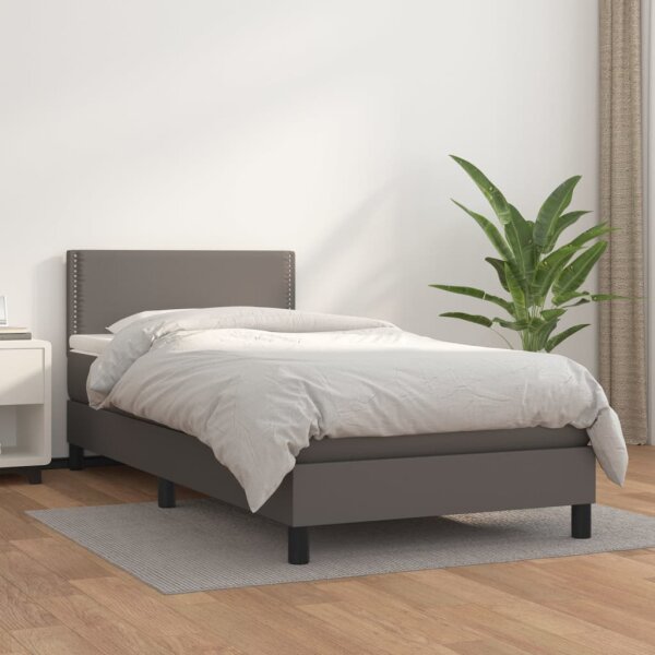 vidaXL Boxspringbett mit Matratze Grau 90x190 cm Kunstleder