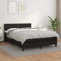 vidaXL Boxspringbett mit Matratze Schwarz 140x200 cm Kunstleder