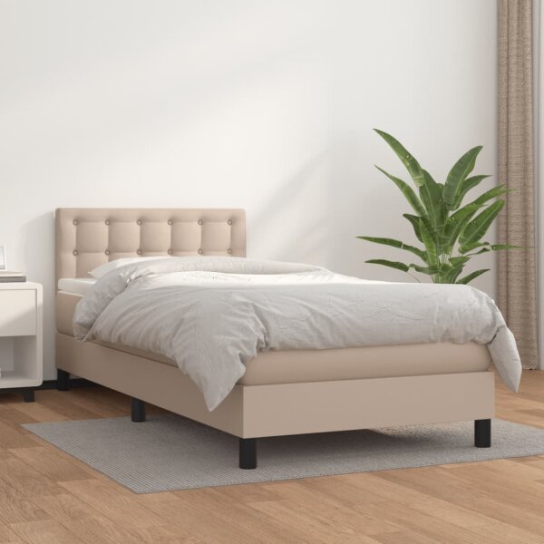 vidaXL Boxspringbett mit Matratze Cappuccino-Braun 90x190cm Kunstleder