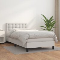 vidaXL Boxspringbett mit Matratze Wei&szlig; 90x200 cm Kunstleder