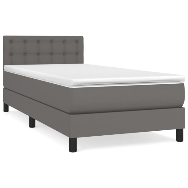 vidaXL Boxspringbett mit Matratze Grau 90x200 cm Kunstleder