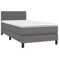 vidaXL Boxspringbett mit Matratze Grau 90x200 cm Kunstleder