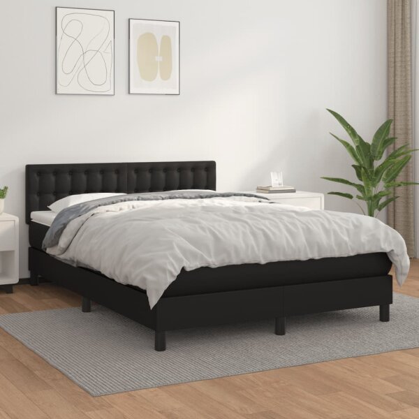 vidaXL Boxspringbett mit Matratze Schwarz 140x190 cm Kunstleder