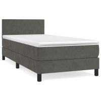 vidaXL Boxspringbett mit Matratze Dunkelgrau 90x200 cm Samt