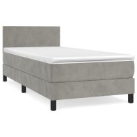 vidaXL Boxspringbett mit Matratze Hellgrau 90x200 cm Samt