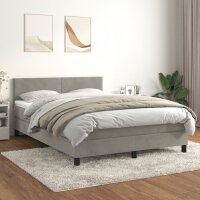 WOWONA Boxspringbett mit Matratze Hellgrau 140x200 cm Samt